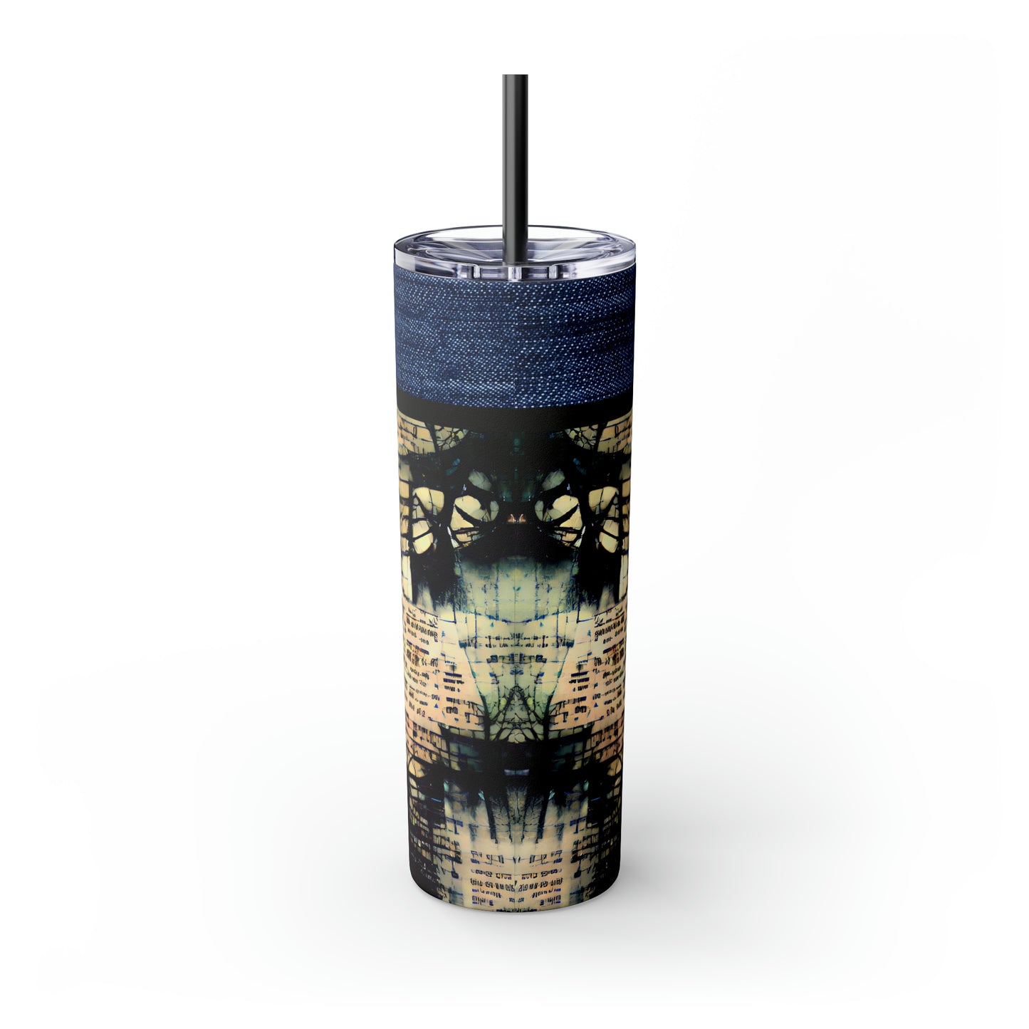 Denim Grunge Skinny Tumbler with Straw, 20oz