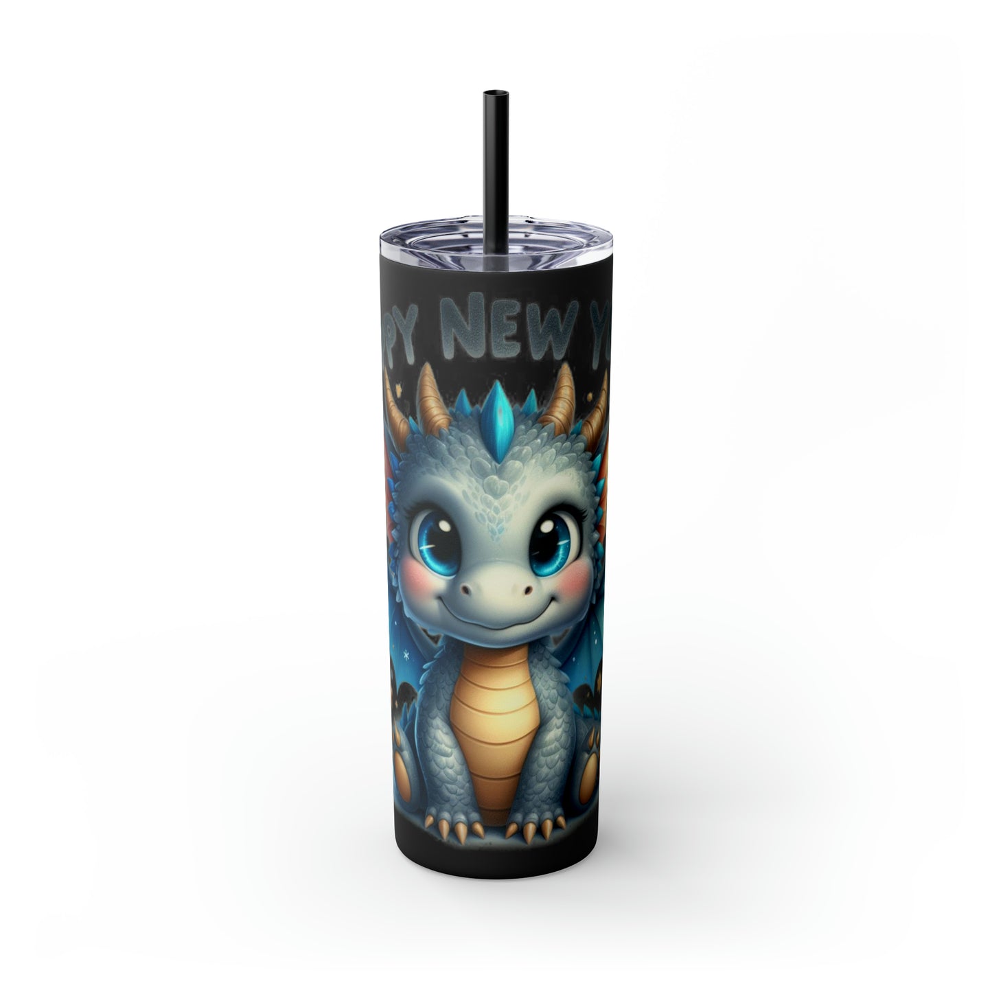 Happy New Year of Dragon Skinny Tumbler with Straw, 20oz