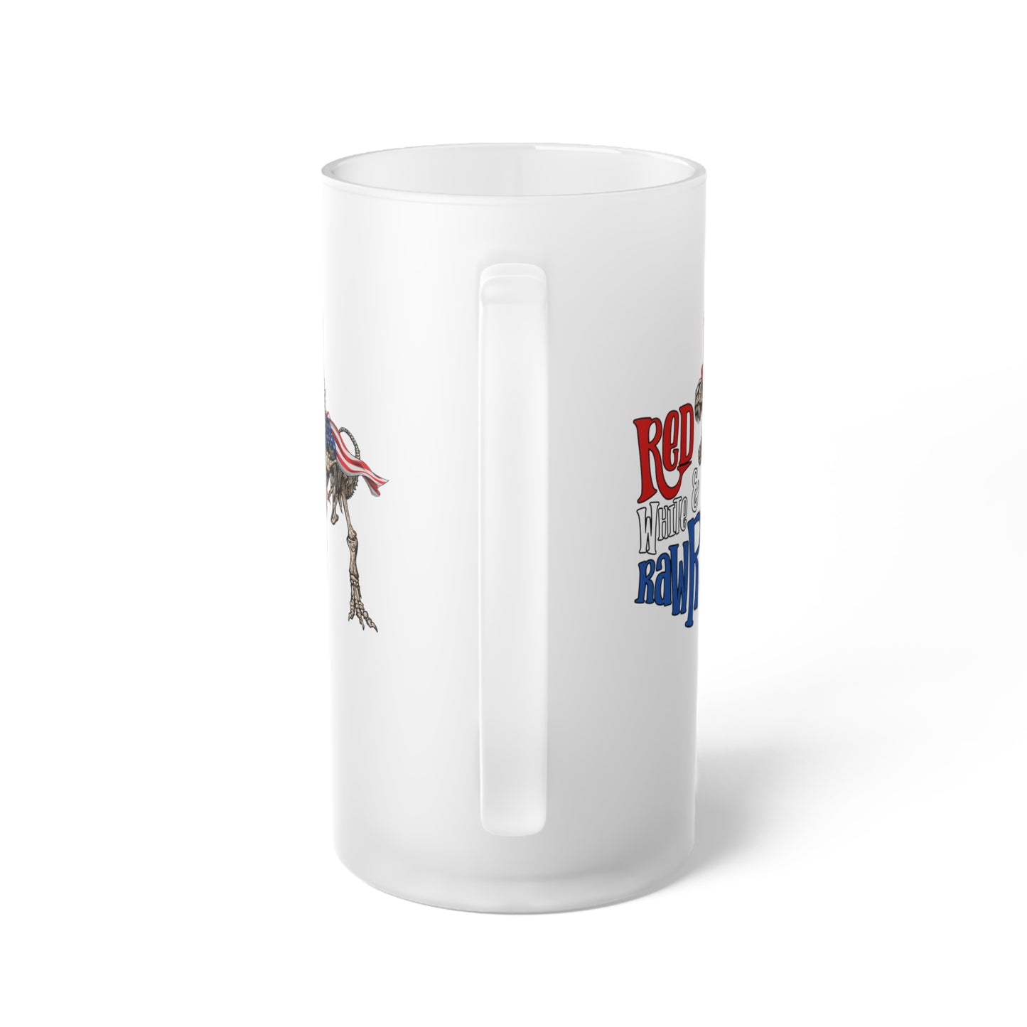 Red White & Rawr Frosted Glass Beer Mug