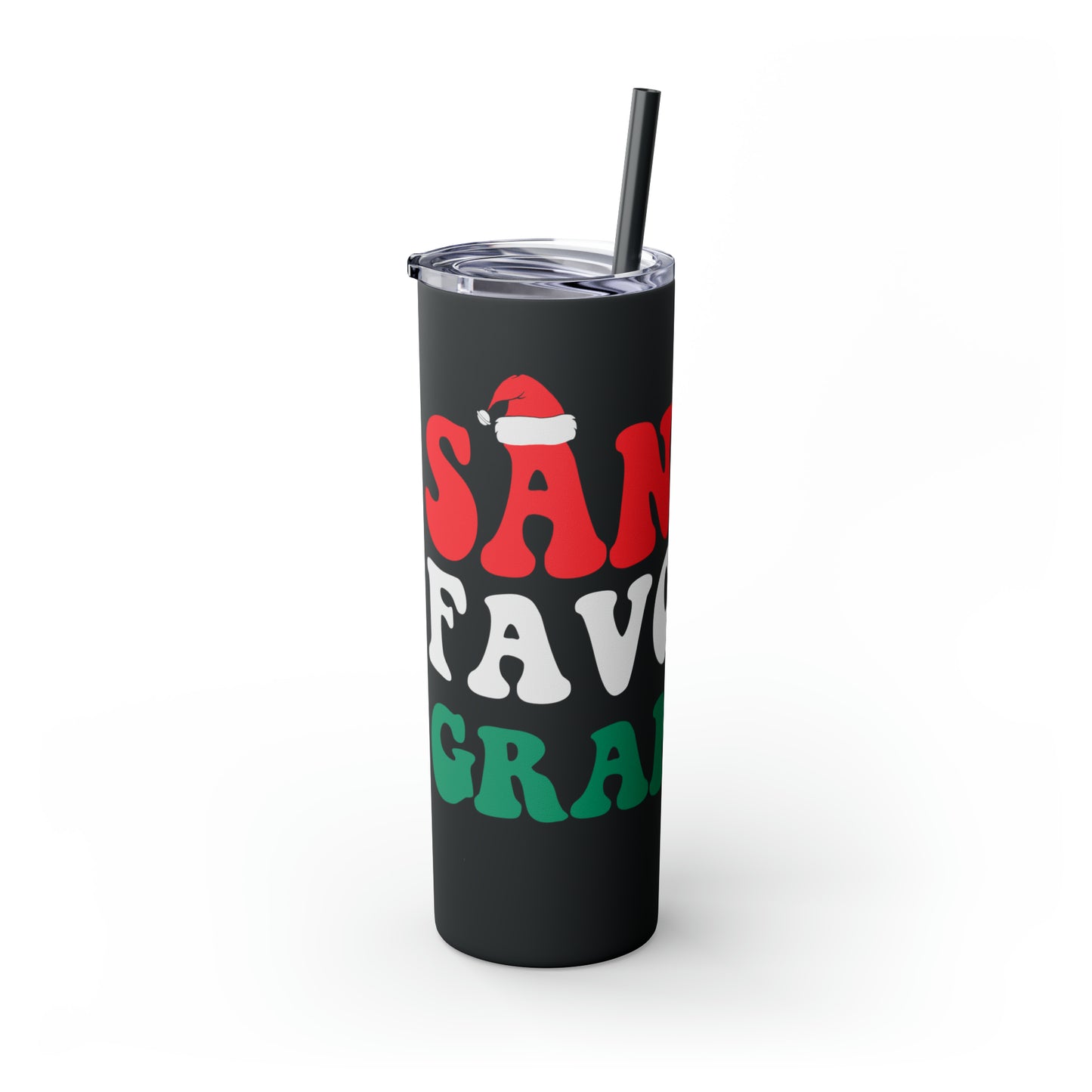 Santa's Favorite Grandma Skinny Tumbler with Straw, 20oz