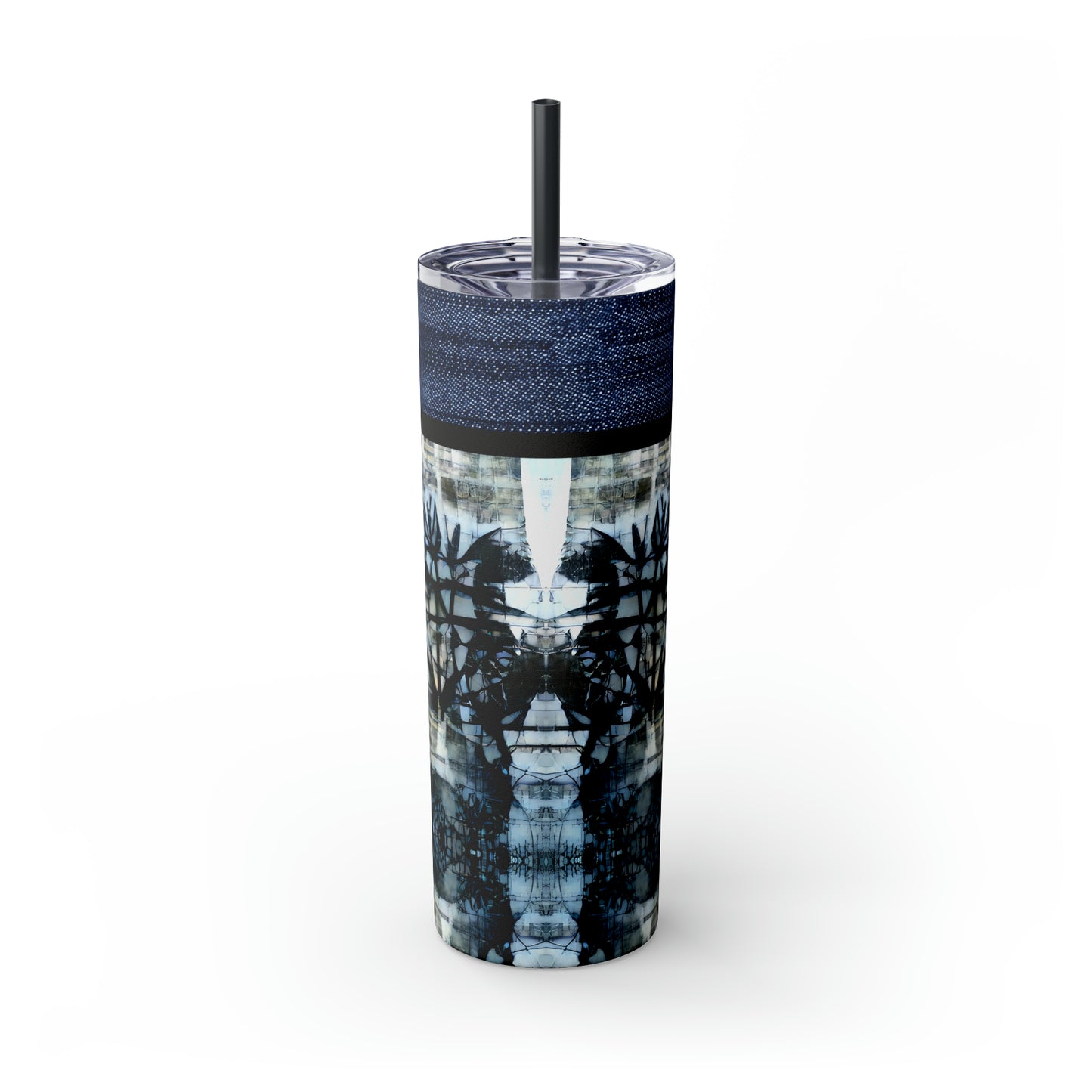 Denim Grunge Skinny Tumbler with Straw, 20oz