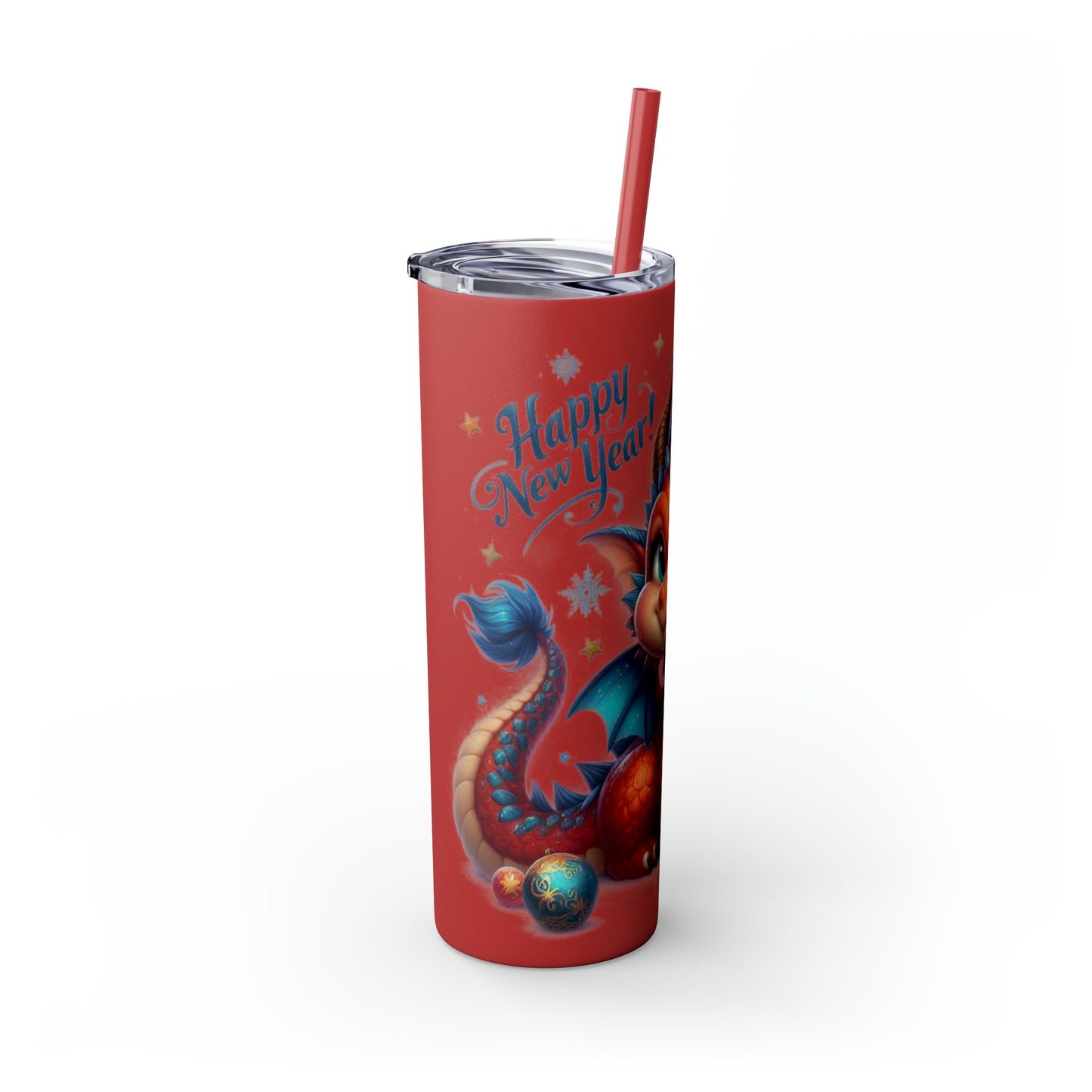 Happy New Year of Dragon Skinny Tumbler with Straw, 20oz