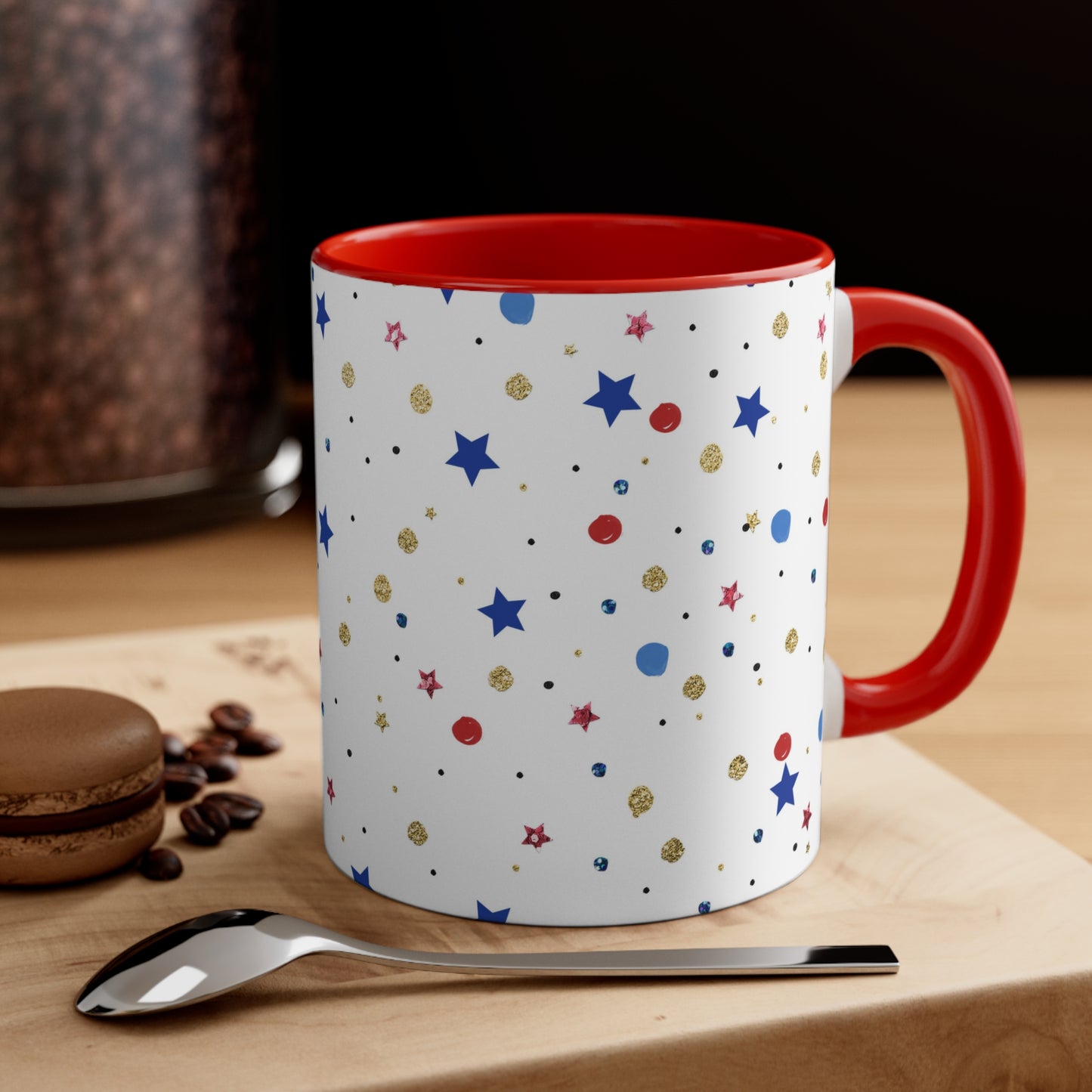 American Flag Themed Stars Accent Coffee Mug, 11oz