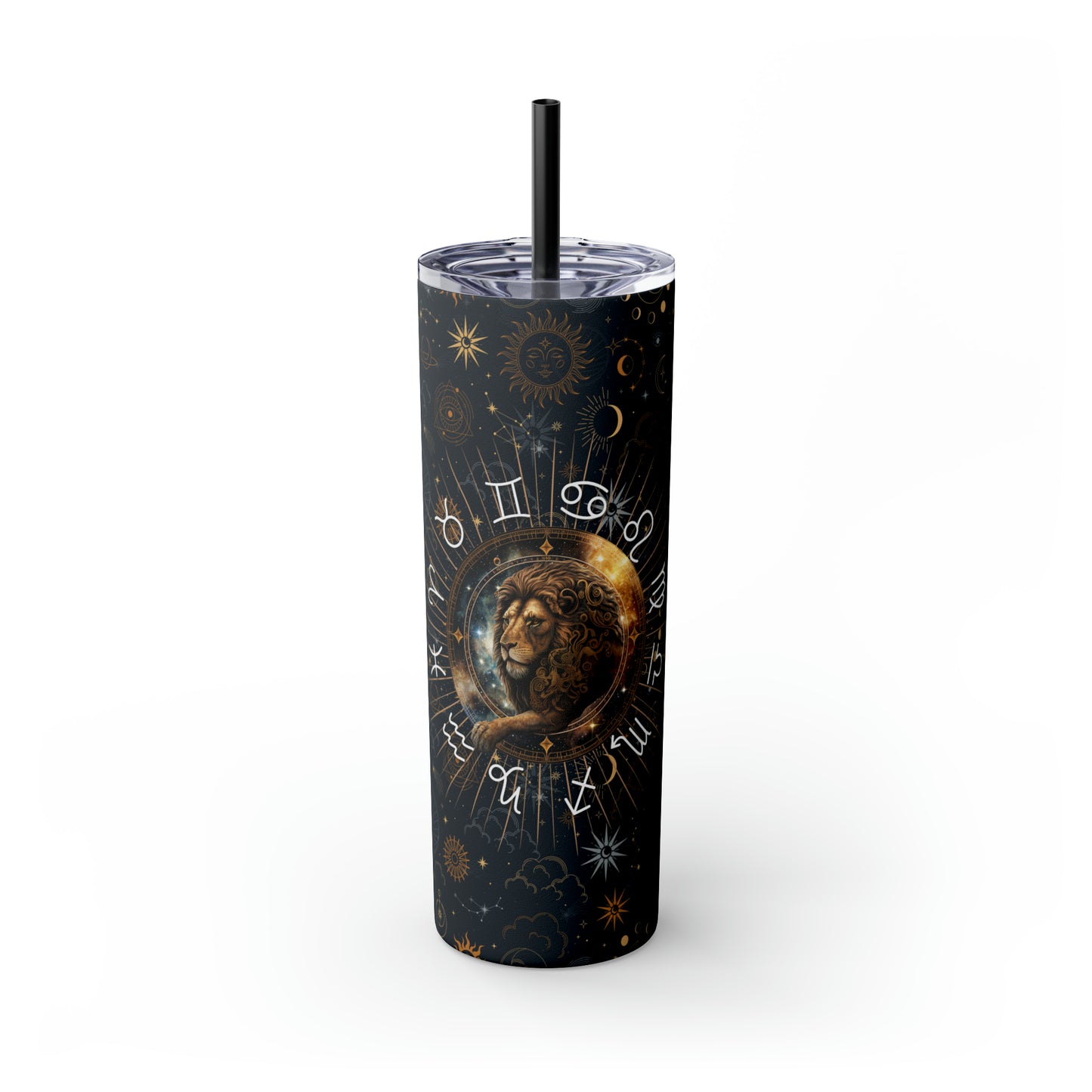 Leo Zodiac Skinny Tumbler with Straw Astrology Insulated Mug Bridesmaids Gift Bachelorette Party Favor Birthday Gift