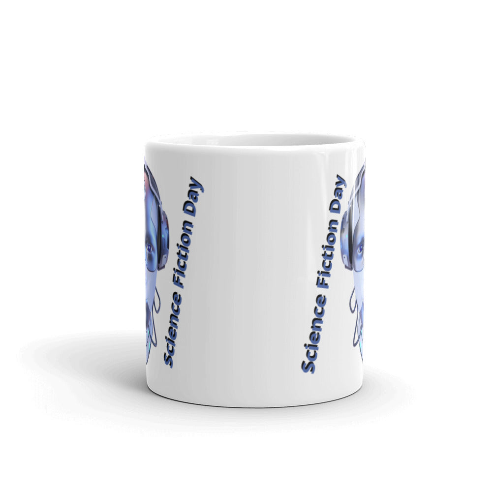 Robot Head - Science Fiction Day - White glossy mug