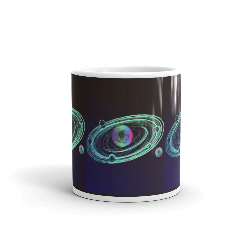 Orbiting Planets in Luminant Colours - White glossy mug - Science Fiction Day