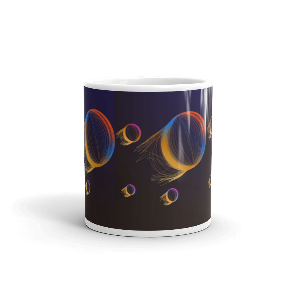 Planets with Comet Tails in Luminant Colours - White glossy mug - Science Fiction Day