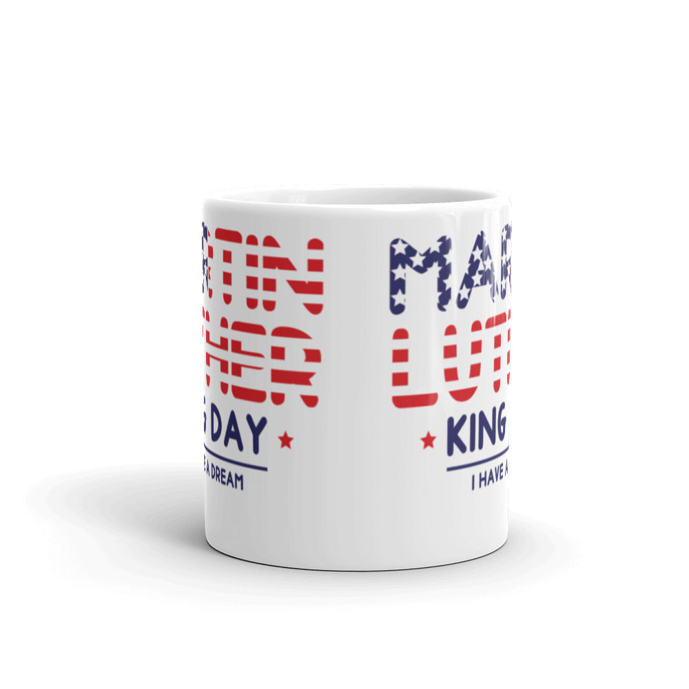 Martin Luther King Day - MLK in Flag -White glossy mug