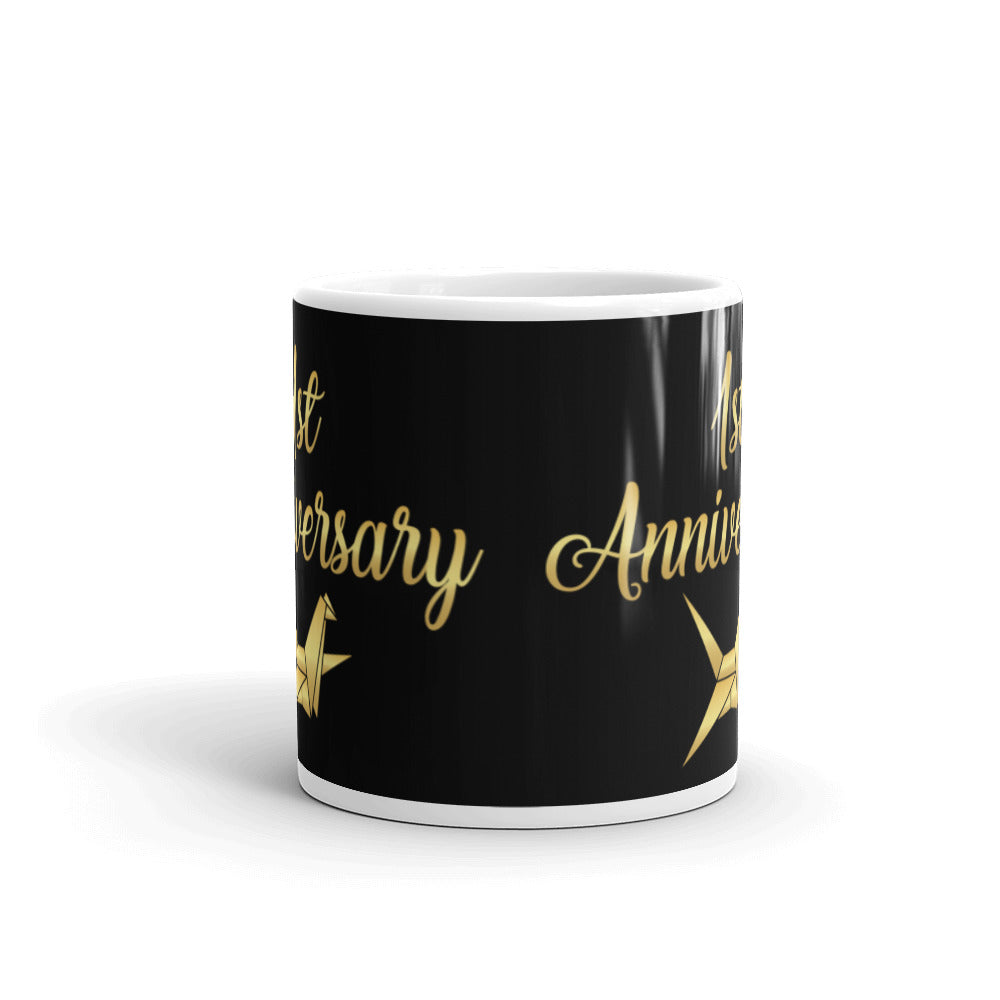 1st Anniversary in Black & Gold - White glossy mug