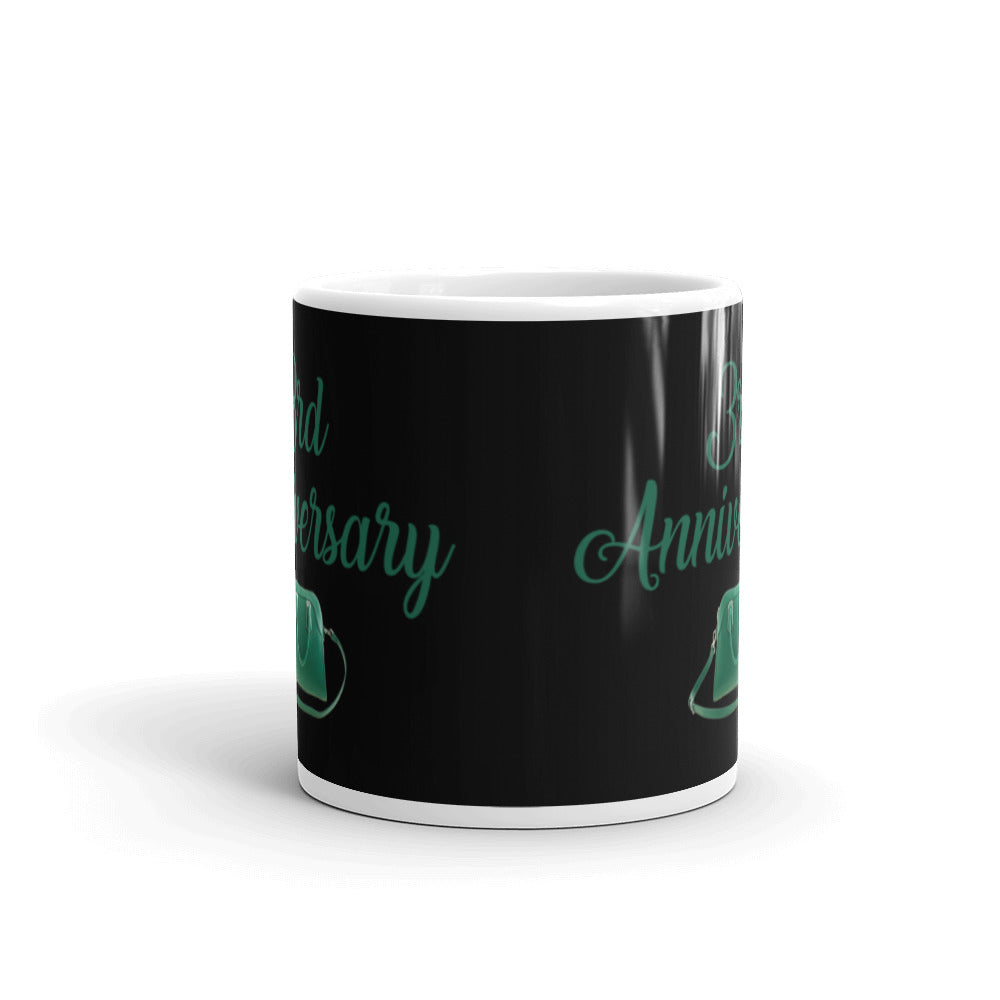 3rd Anniversary in Black & Jade - White glossy mug