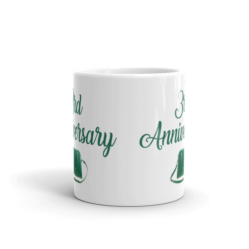 3rd Anniversary in White & Jade - White glossy mug