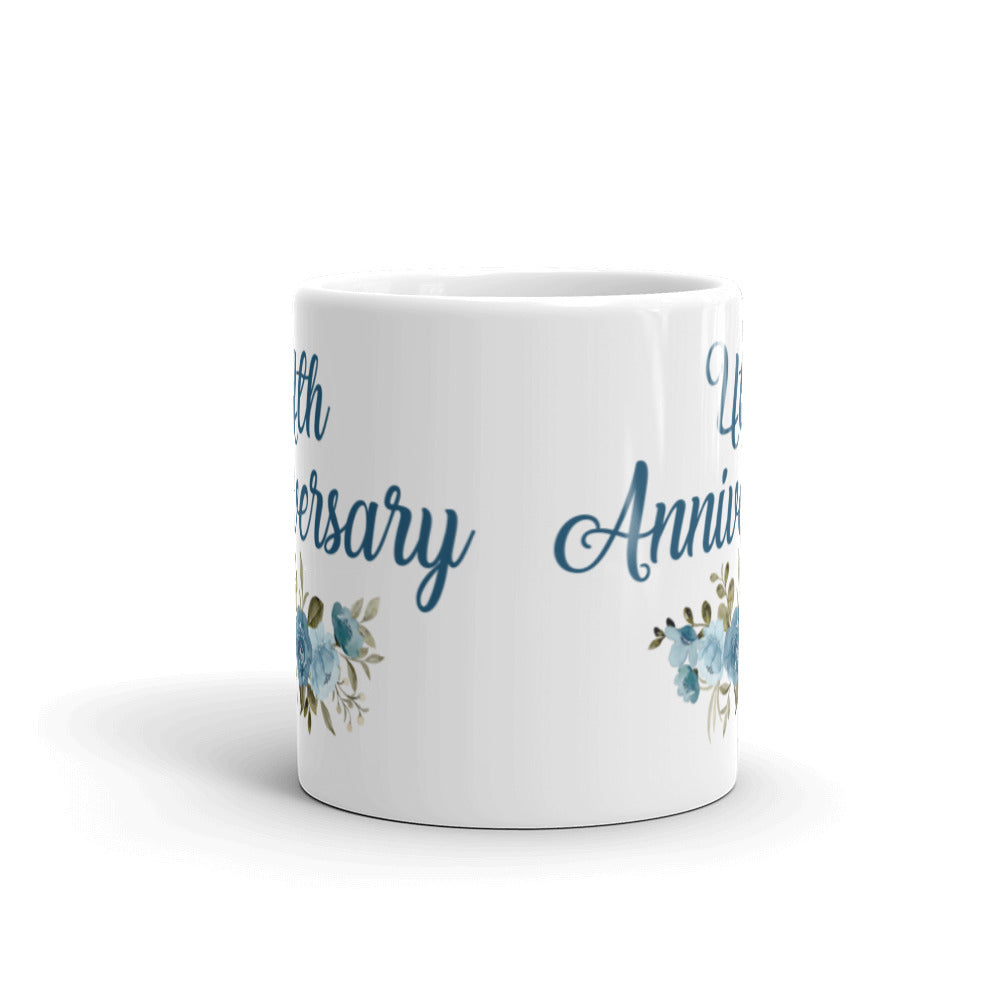 4th Anniversary in White with Flowers - White glossy mug