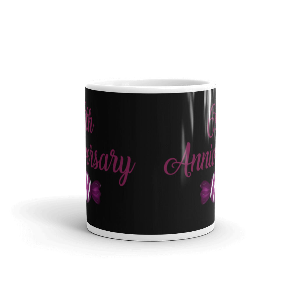 6th Anniversary in Black & Purple - White glossy mug