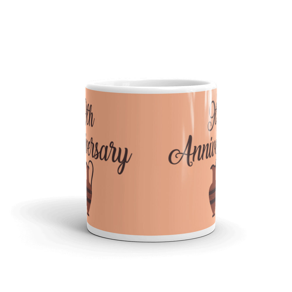 9th Anniversary in White, Brown & Terracotta - White glossy mug