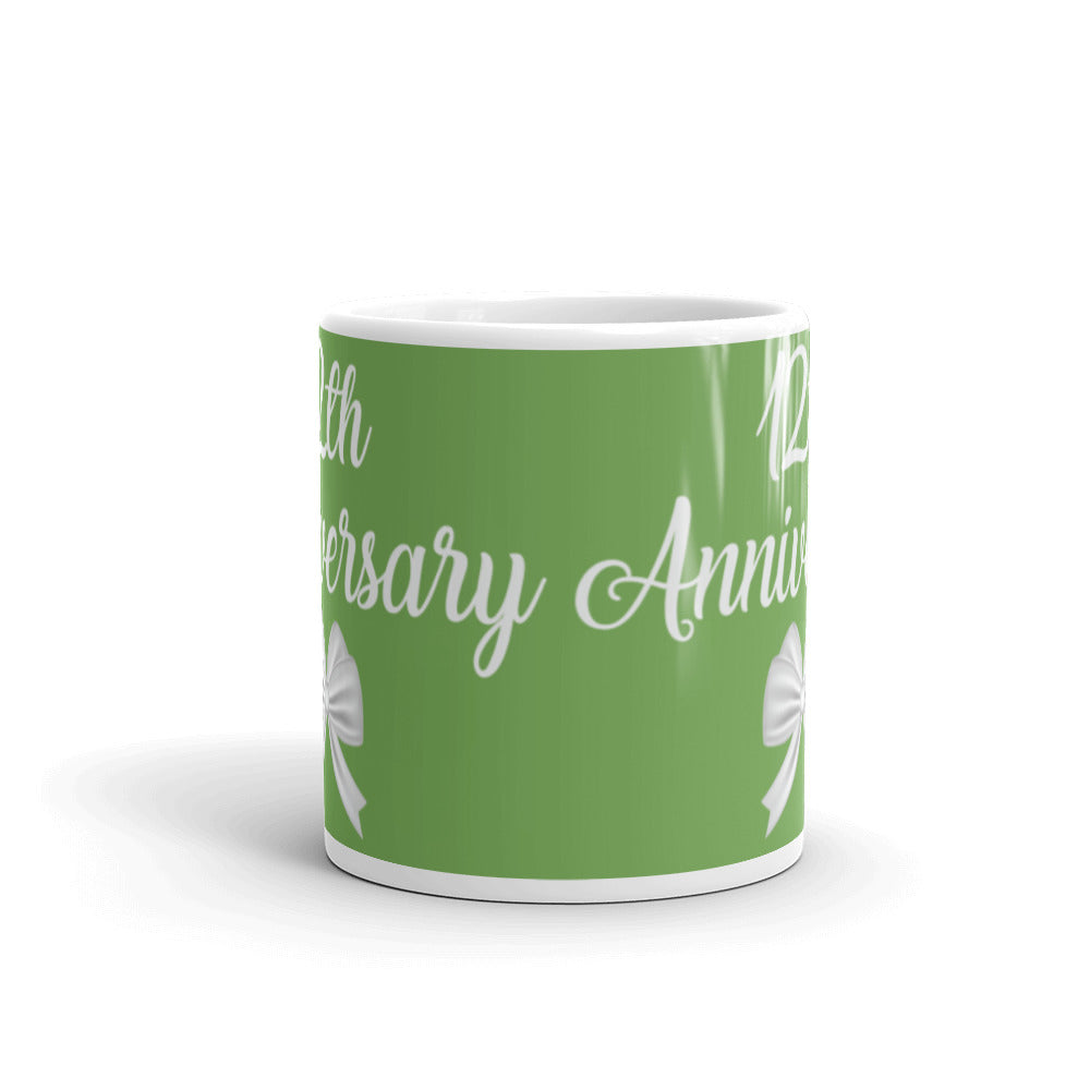 12th Anniversary in Jade & White - White glossy mug