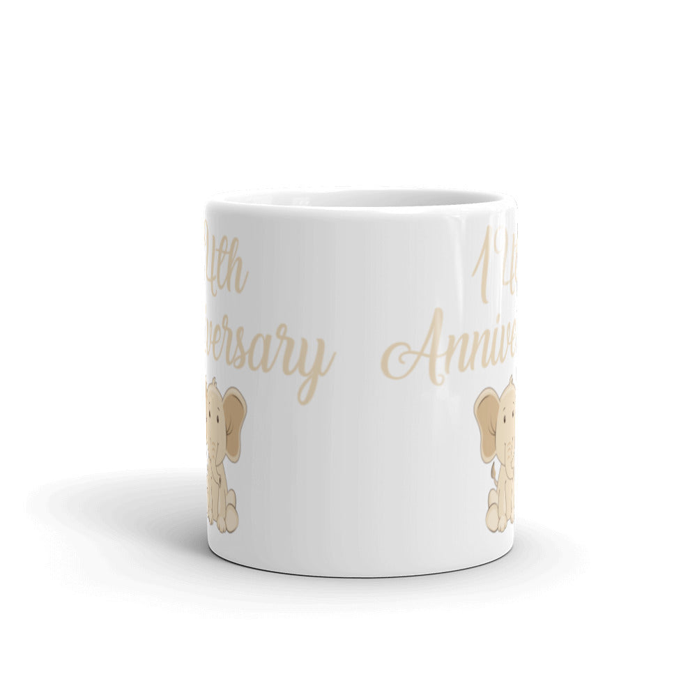 14th Anniversary in White & Ivory - White glossy mug
