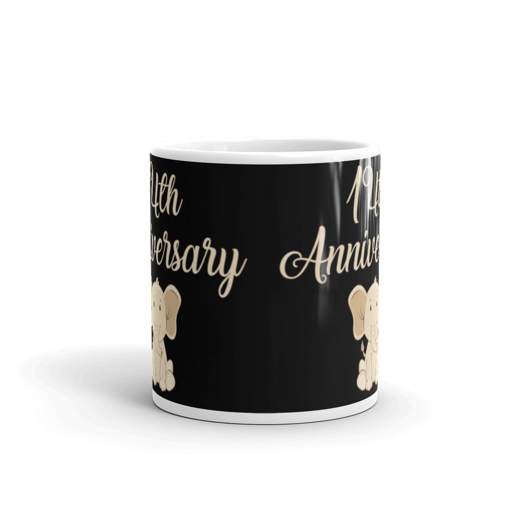 14th Anniversary in Black & Ivory - White glossy mug
