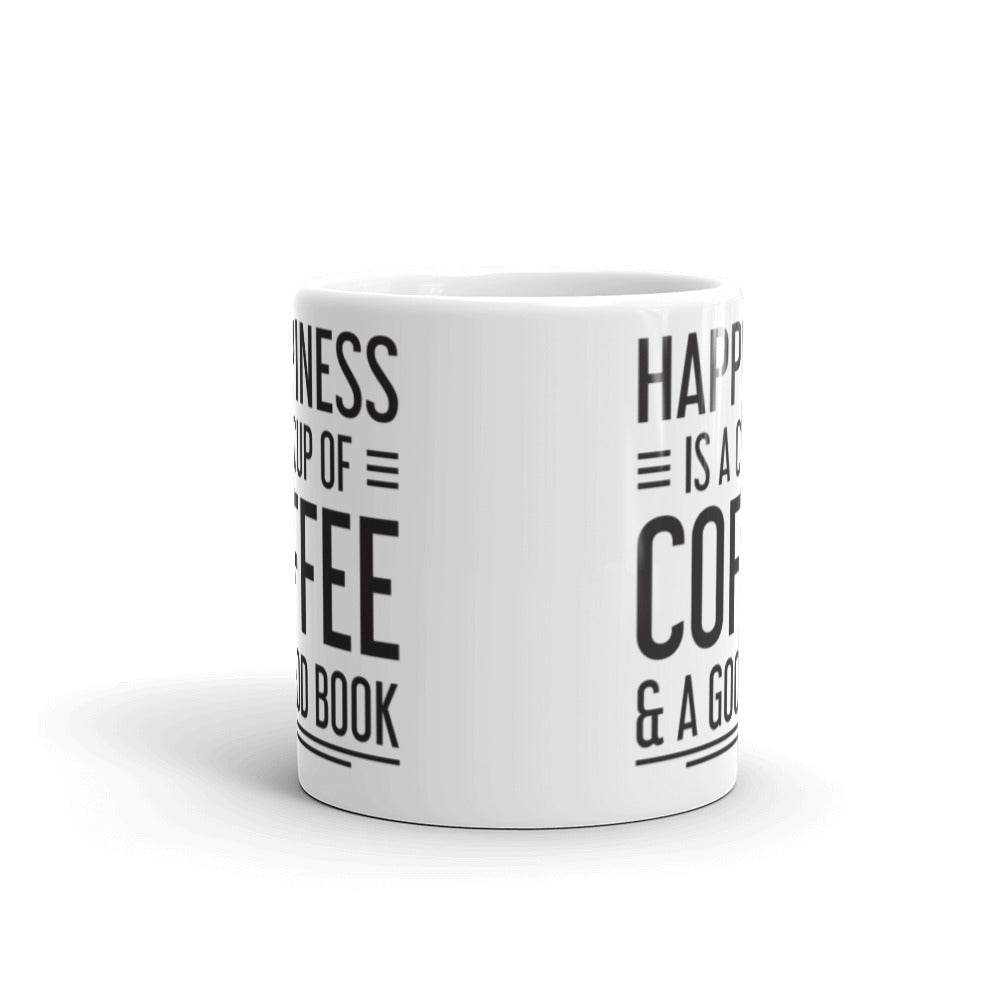 Happiness is a Cup of Coffee & A Good Book - White glossy mug