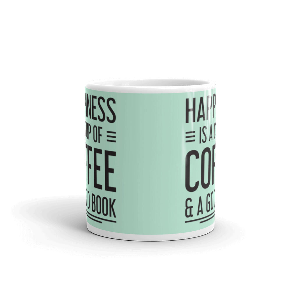 Happiness is a Cup of Coffee & A Good Book (Mint)  - White glossy mug