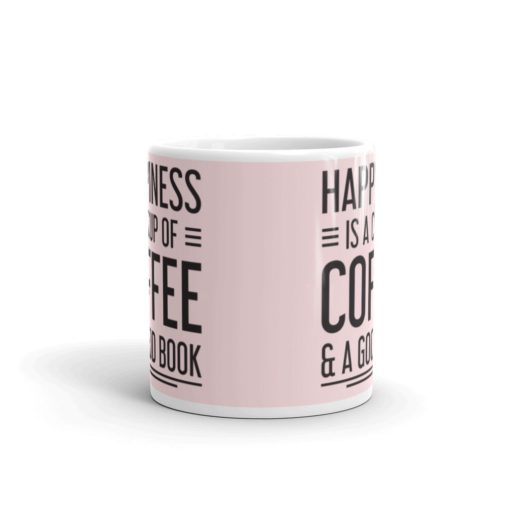 Happiness is a Cup of Coffee & A Good Book (Pink)  - White glossy mug