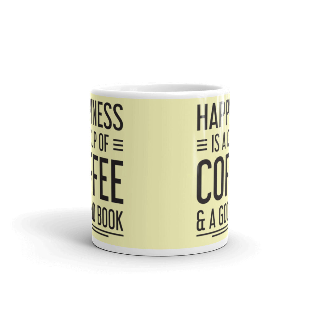 Happiness is a Cup of Coffee & A Good Book (Yellow)  - White glossy mug