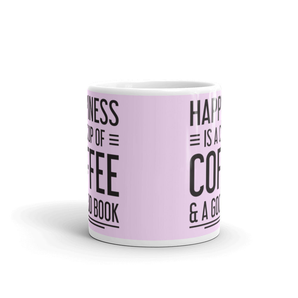 Happiness is a Cup of Coffee & A Good Book (Lilac)  - White glossy mug