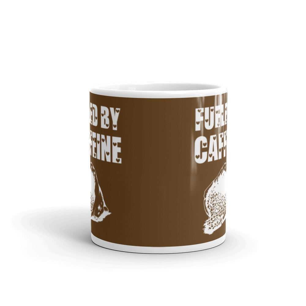 Fueled By Caffeine (Brown) White glossy mug
