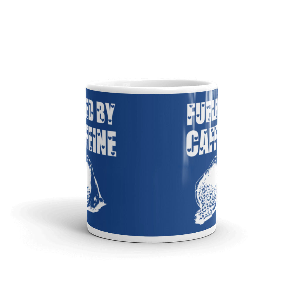 Fueled by Caffeine (Navy) White glossy mug
