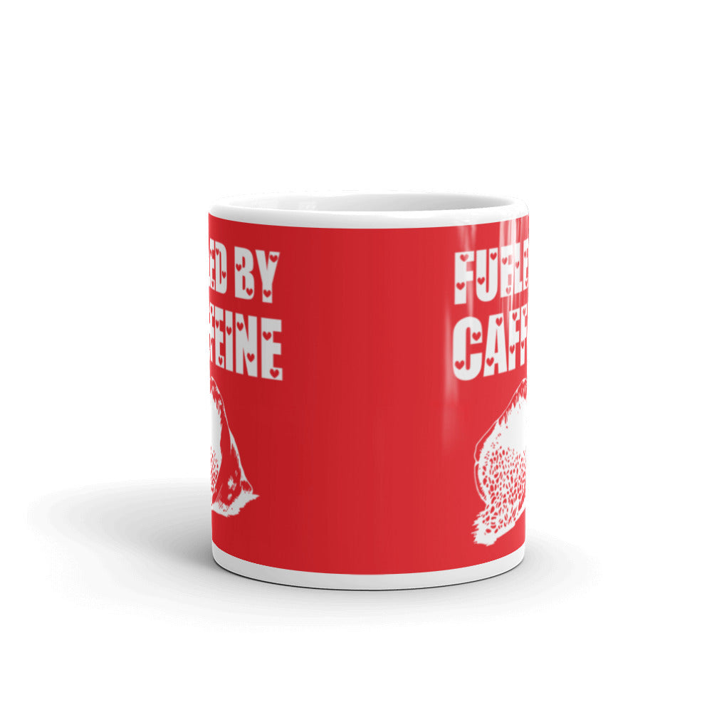 Fueled by Caffeine (Red) White glossy mug