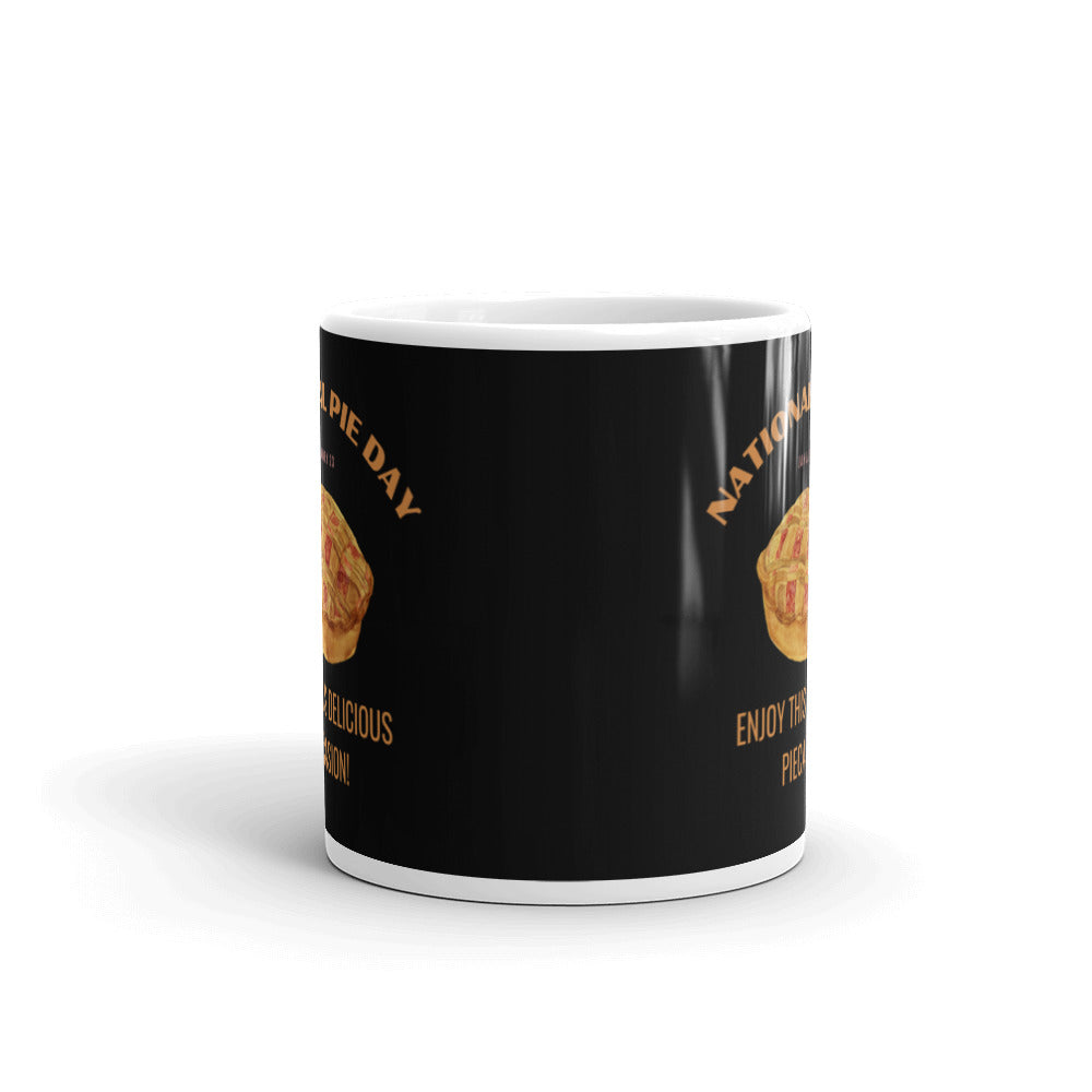 National Pie Day (Black) White glossy mug