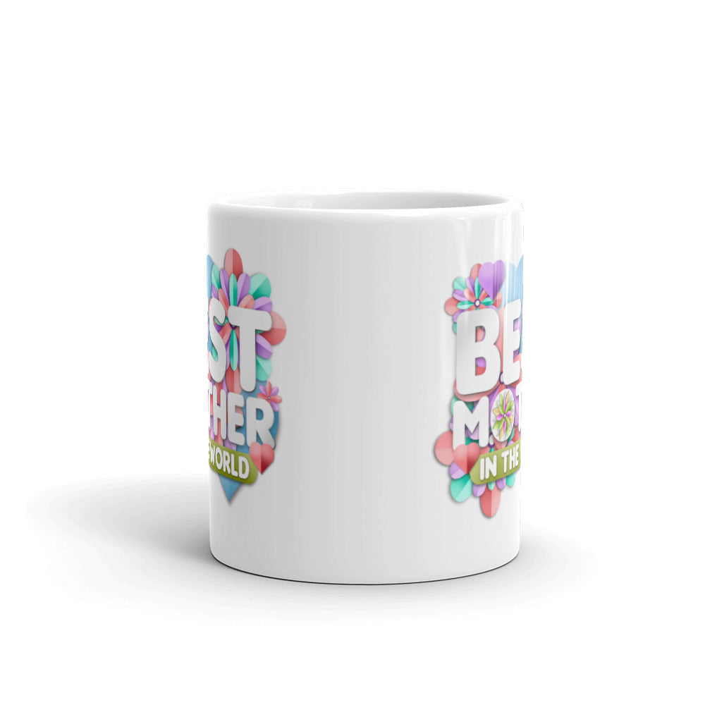 Best Mother in the World - Pastel Flowers - White glossy mug