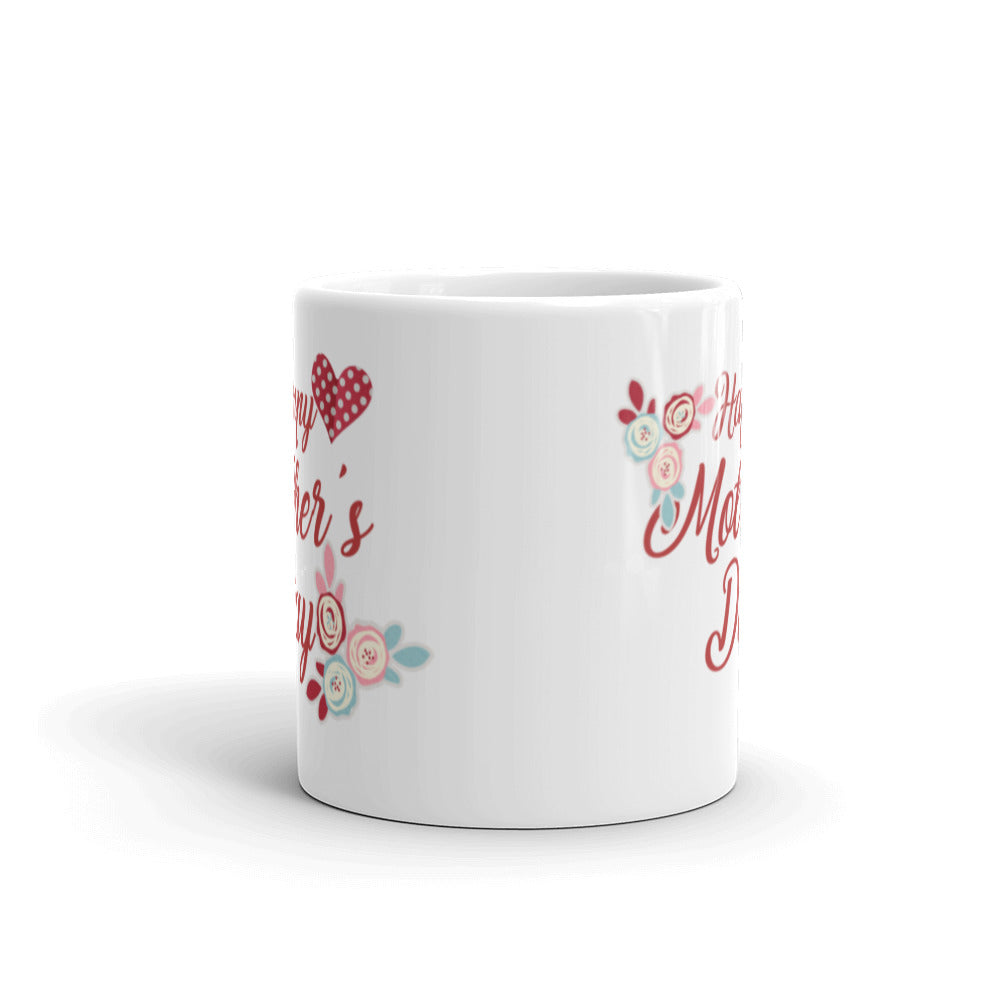 Happy Mothers Day - Hearts & Flowers - White glossy mug