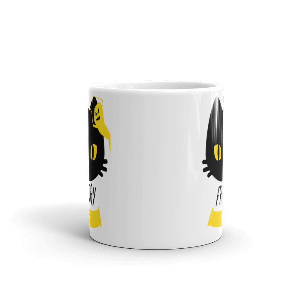 Friday the 13th Black Cat with Ghost - White glossy mug