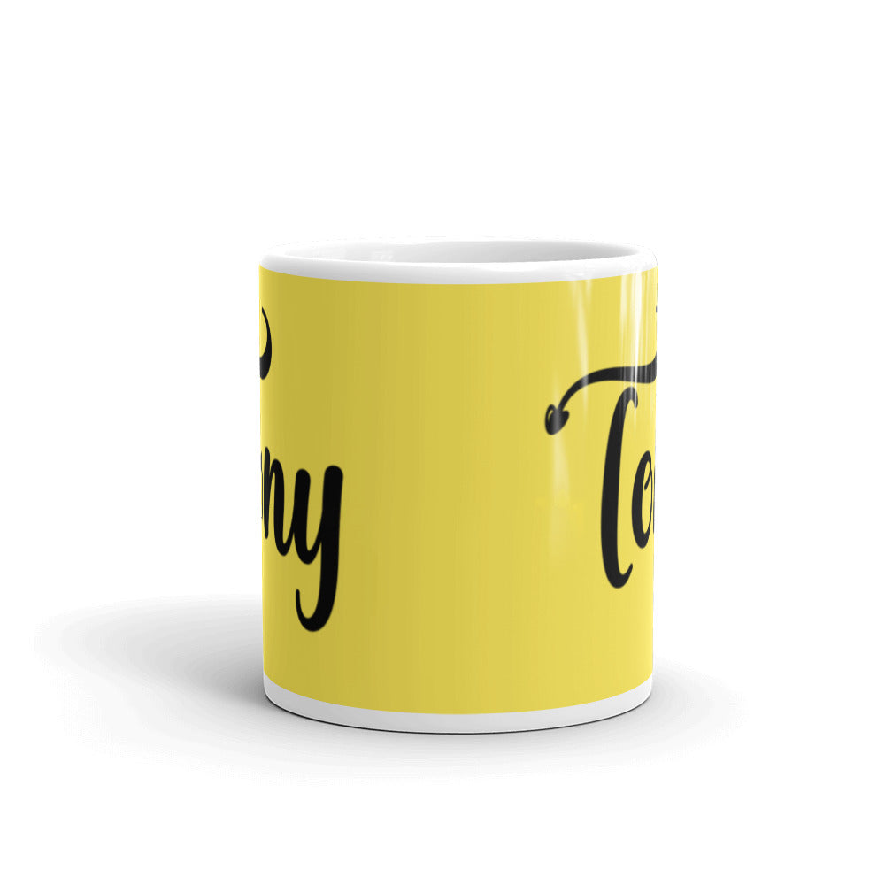 Tony - Yellow & White glossy mug
