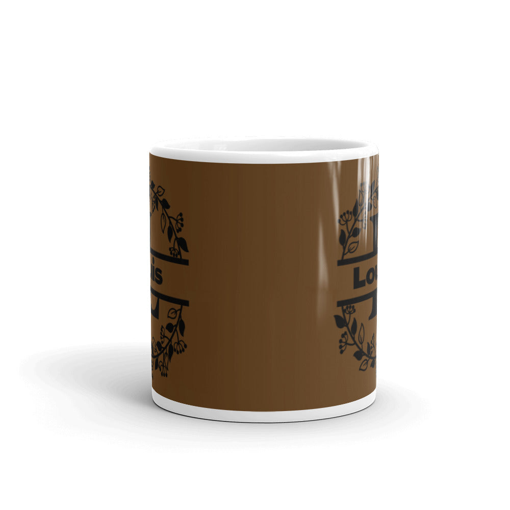 Louis - Brown & Black Personalised on White glossy mug