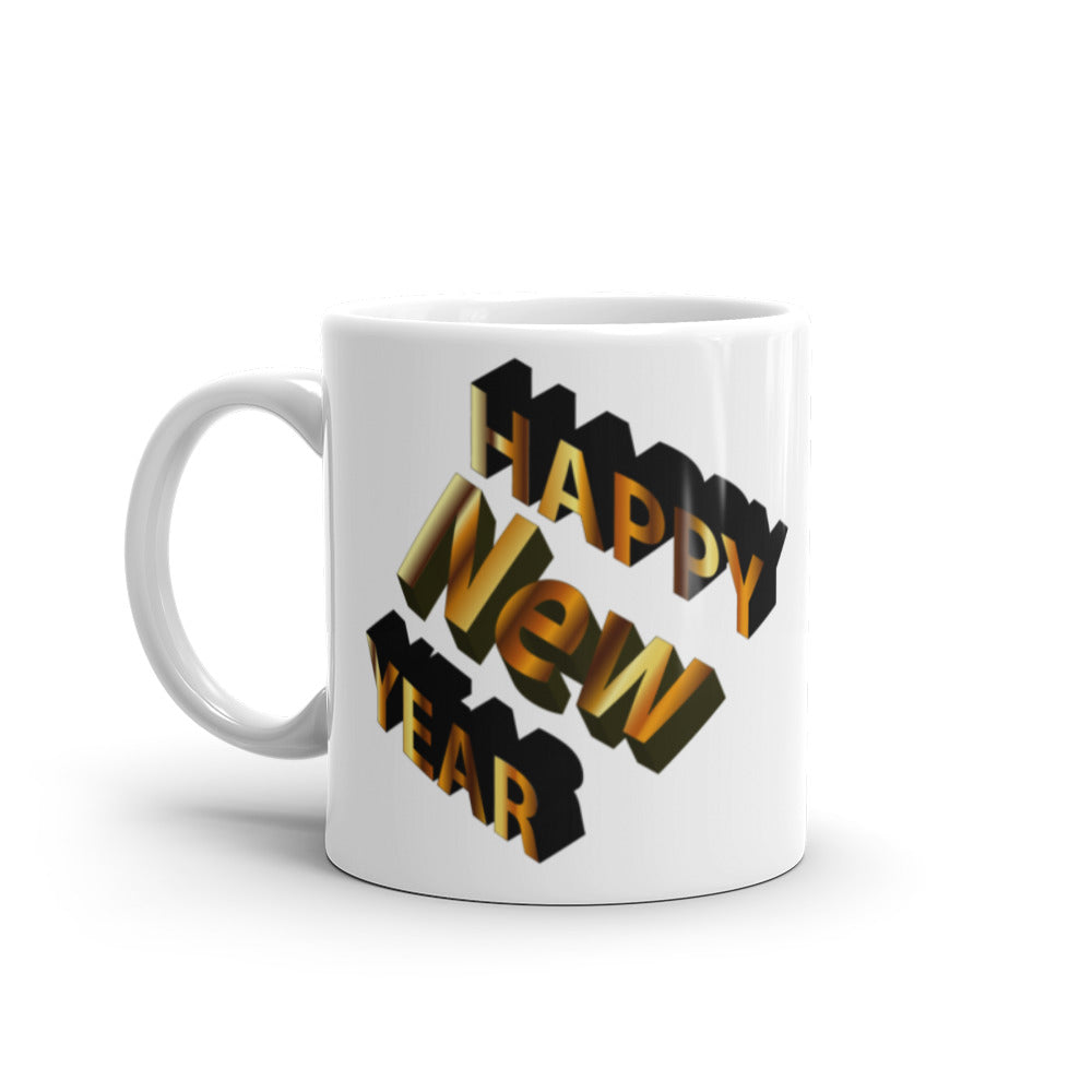 Happy New Year - White glossy mug - 3D Black & Gold