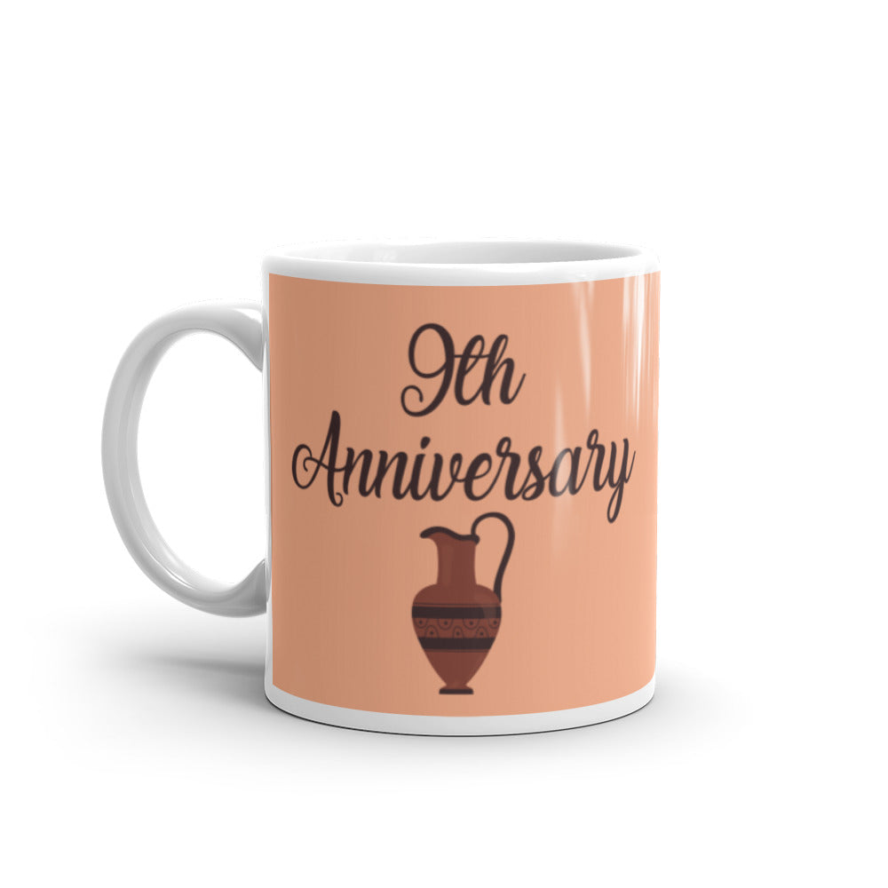 9th Anniversary in White, Brown & Terracotta - White glossy mug