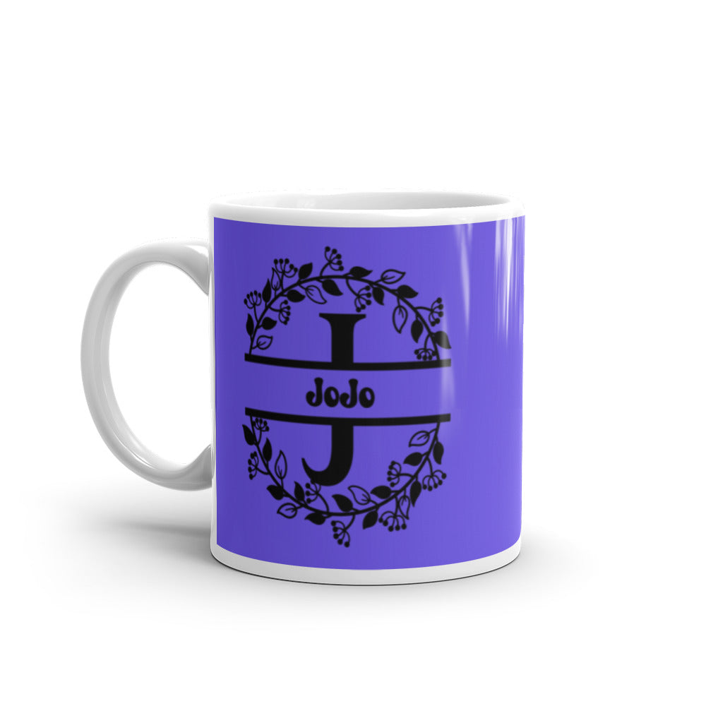 JoJo - Purple & Black on White glossy mug
