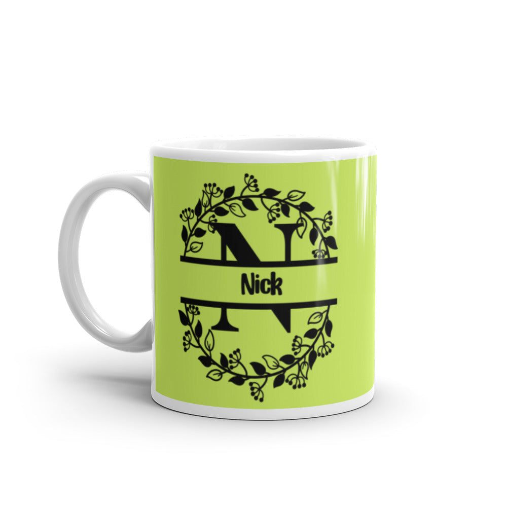 Nick - Green & Black - Personalized on White glossy mug
