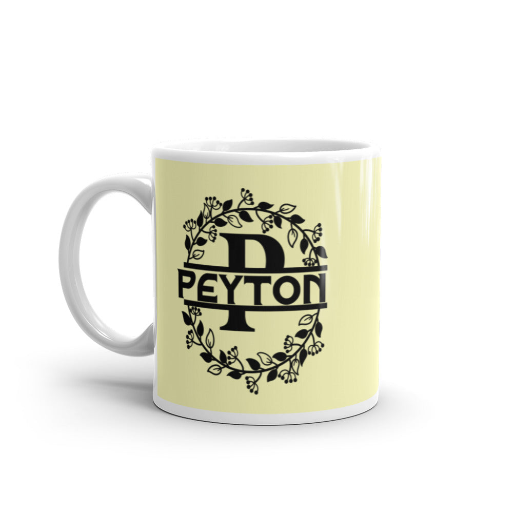 Peyton - Yellow & Black Personalised on White glossy mug