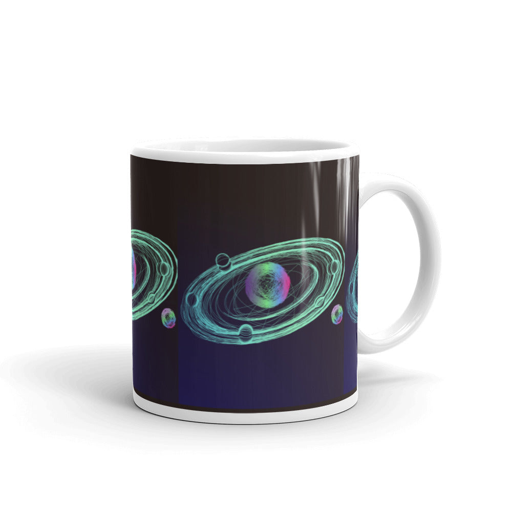 Orbiting Planets in Luminant Colours - White glossy mug - Science Fiction Day