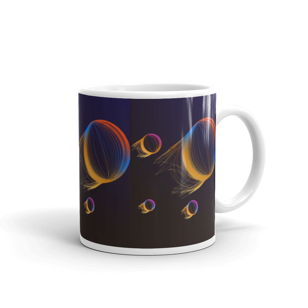 Planets with Comet Tails in Luminant Colours - White glossy mug - Science Fiction Day