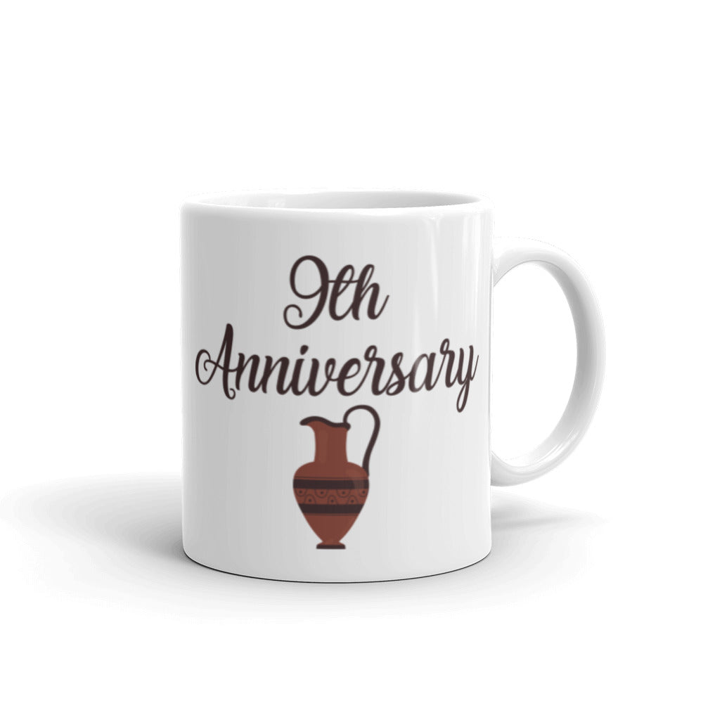 9th Anniversary in White & Terracotta - White glossy mug