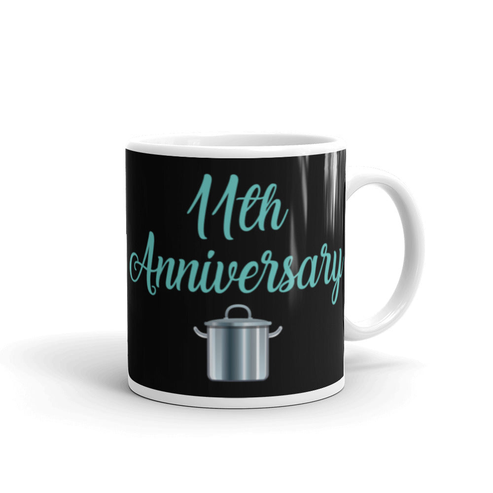 11th Anniversary in Black & Turquoise - White glossy mug