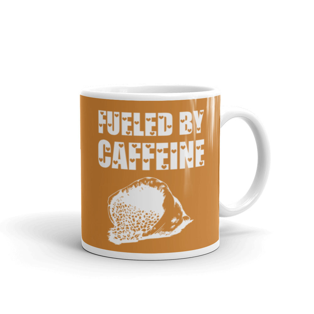 Fueled By Caffeine (Bronze) White glossy mug