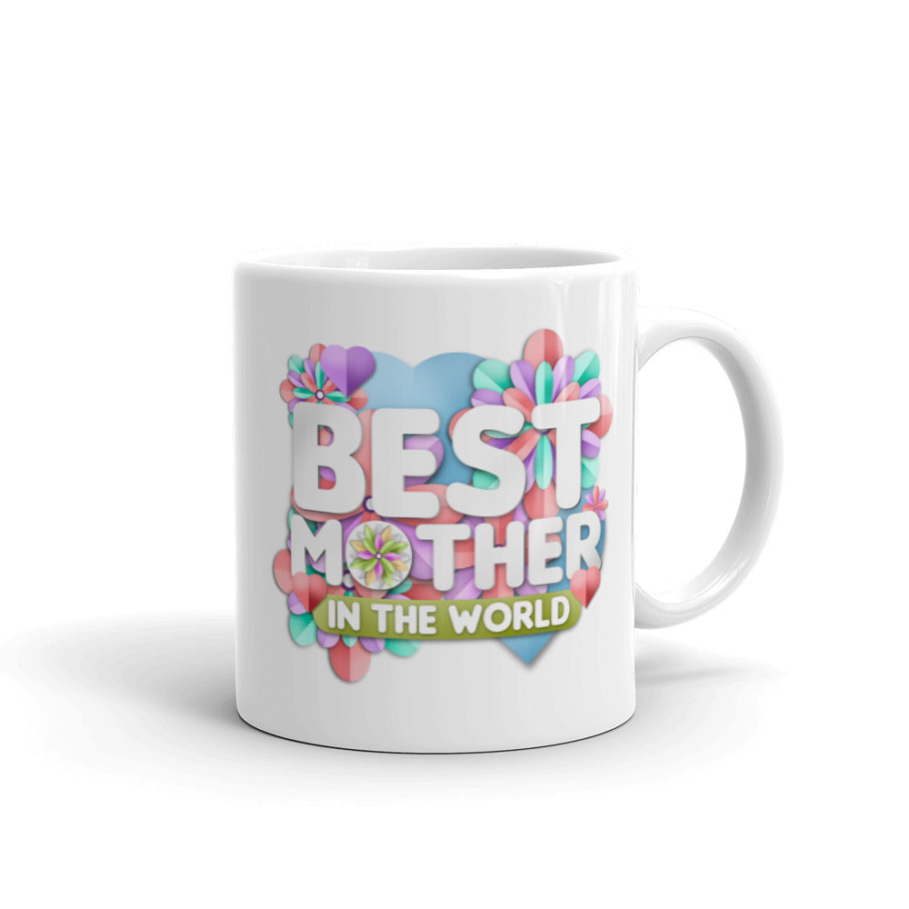 Best Mother in the World - Pastel Flowers - White glossy mug