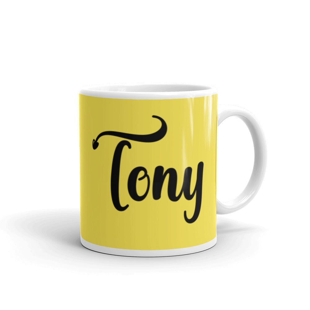 Tony - Yellow & White glossy mug