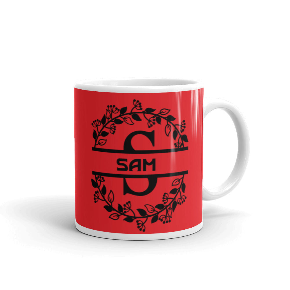 Sam - Red & Black on White glossy mug