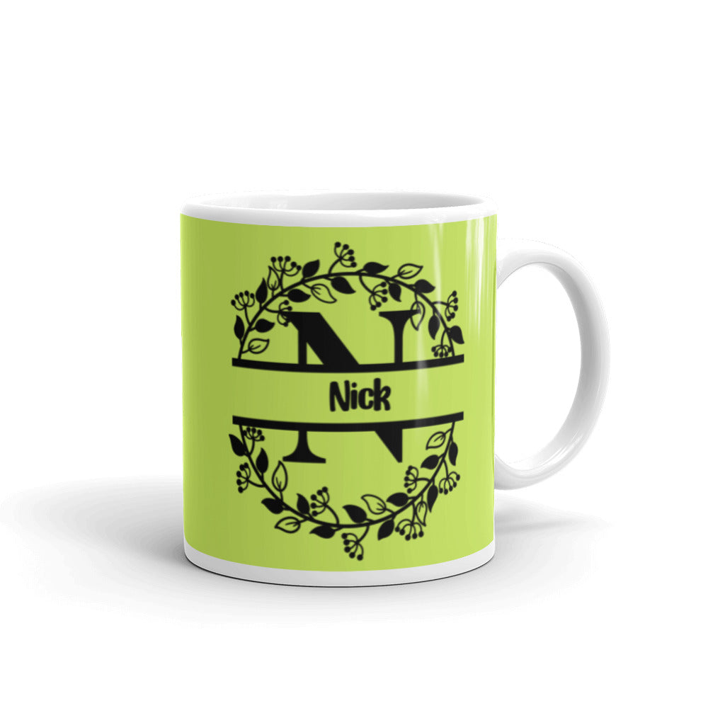 Nick - Green & Black - Personalized on White glossy mug