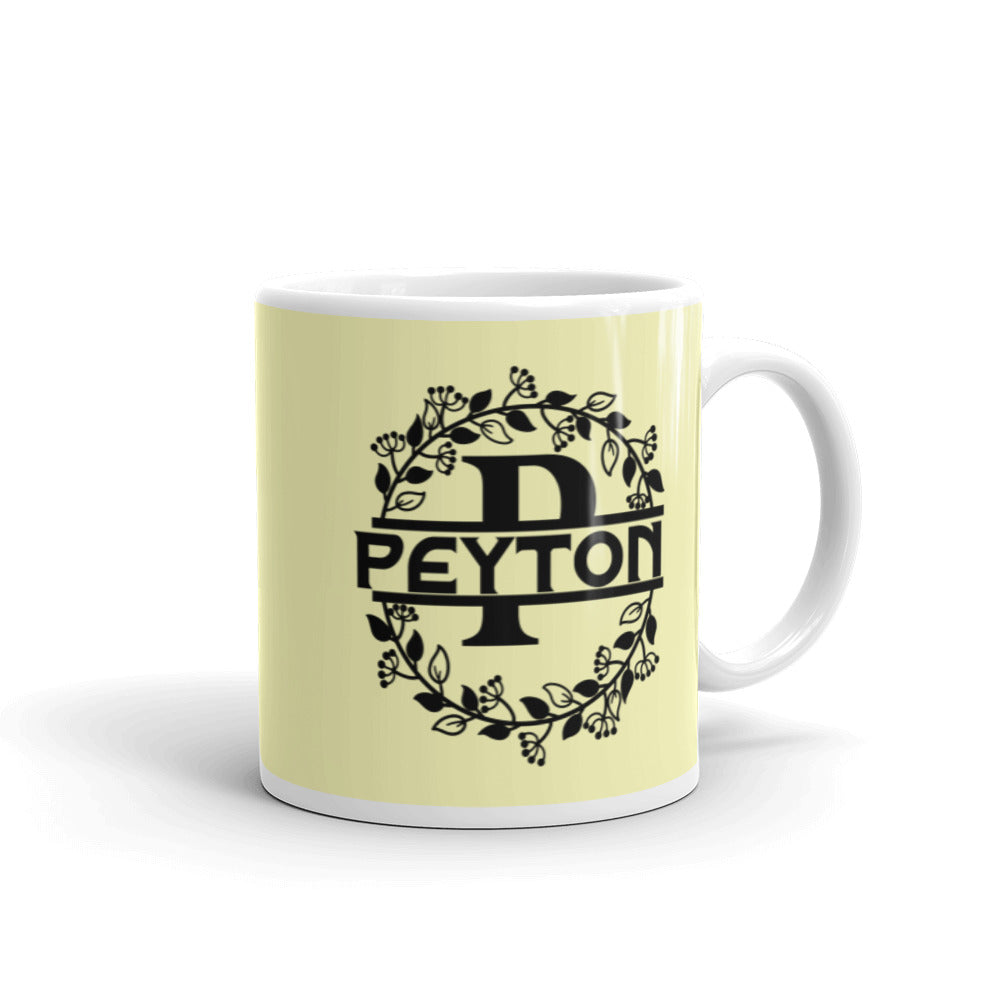 Peyton - Yellow & Black Personalised on White glossy mug
